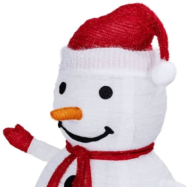 Muñeco de nieve LED plegable 0,7 m, blanco cálido 50 LED, pilas 3AA, con mando, interior/exterior IP44