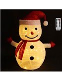 Muñeco de nieve LED plegable 0,7 m, blanco cálido 50 LED, pilas 3AA, con mando, interior/exterior IP44