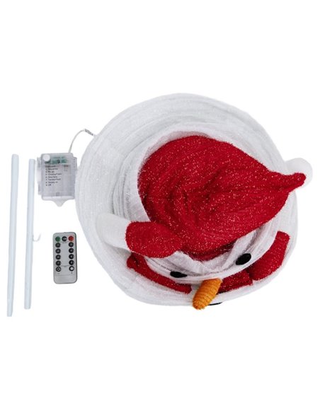 Bonhomme de neige LED pliable 0,7 m, blanc chaud, 50 LED, 3 piles AA, avec télécommande, intérieur/extérieur IP44