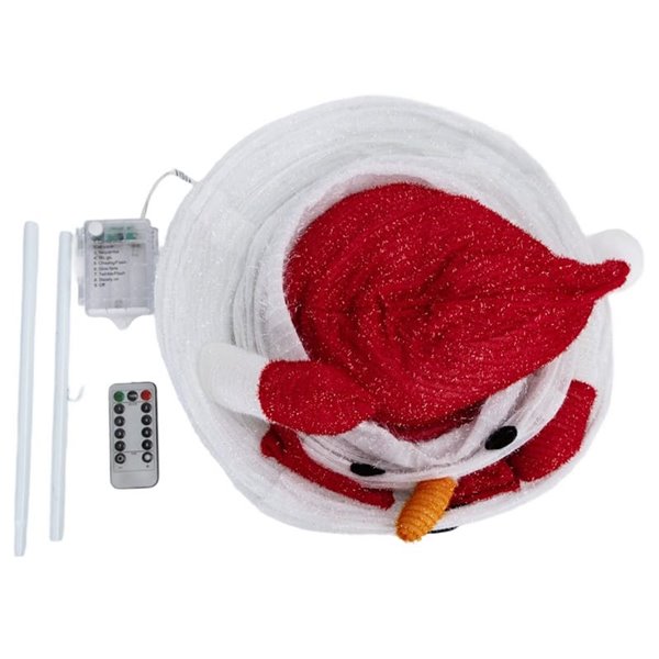 Muñeco de nieve LED plegable 0,7 m, blanco cálido 50 LED, pilas 3AA, con mando, interior/exterior IP44