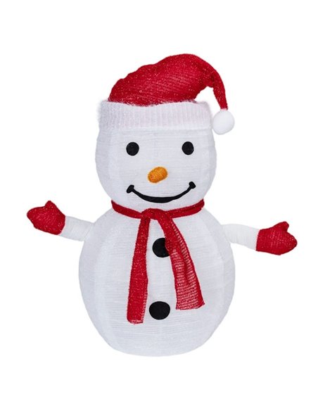 Muñeco de nieve LED plegable 0,7 m, blanco cálido 50 LED, pilas 3AA, con mando, interior/exterior IP44