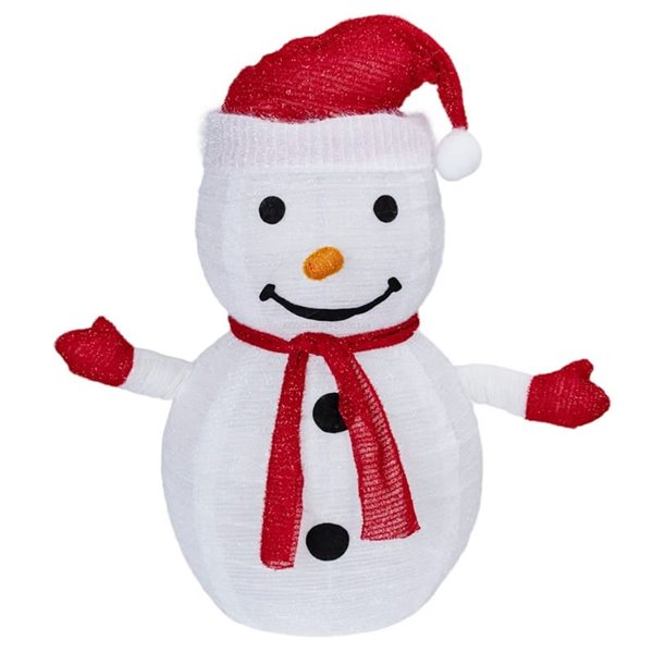 Muñeco de nieve LED plegable 0,7 m, blanco cálido 50 LED, pilas 3AA, con mando, interior/exterior IP44
