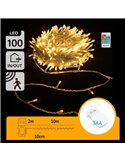 Guirnalda de luces 100 LED con caja de música 10m, blanco cálido, pilas 3AA, IP44