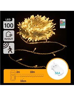 Cordão de luzes LED com 100 LEDs e caixa de música, 10m, branco quente, funciona com 3 pilhas AA, IP44