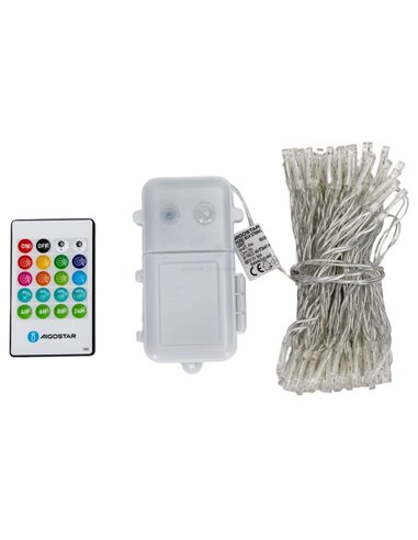 Cordão de luzes LED com 100 LEDs e caixa de música, 10m, branco quente, funciona com 3 pilhas AA, IP44