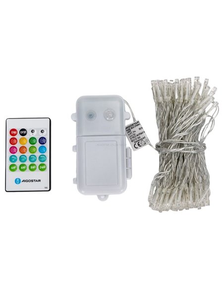 Guirnalda de luces 100 LED con caja de música 10m, blanco cálido, pilas 3AA, IP44
