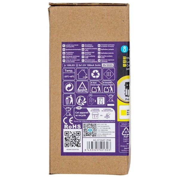 Guirnalda de luces 100 LED con caja de música 10m, blanco cálido, pilas 3AA, IP44