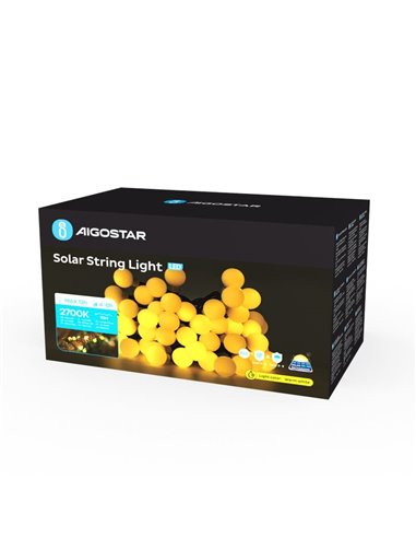 Luzes solares de LED brancas em formato de bolha, 10m, luz quente 2700K, ligam automaticamente à noite, IP65