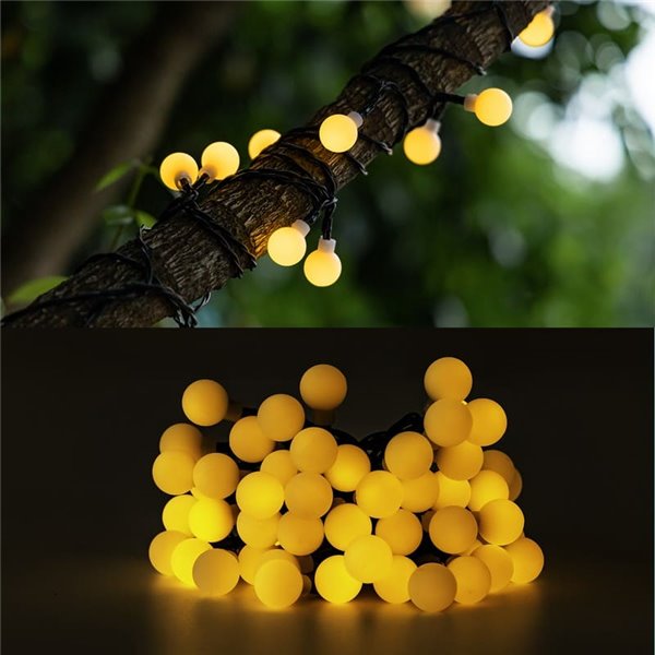 Luces LED solares de burbujas blancas 10m, luz cálida 2700K, se enciende automáticamente de noche, IP65