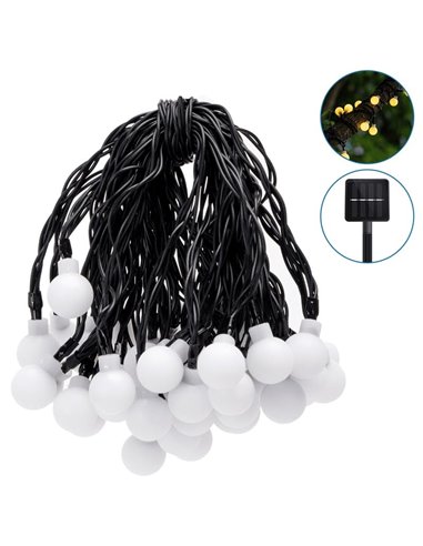 Luces LED solares de burbujas blancas 10m, luz cálida 2700K, se enciende automáticamente de noche, IP65