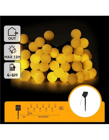 Luces LED solares de burbujas blancas 10m, luz cálida 2700K, se enciende automáticamente de noche, IP65