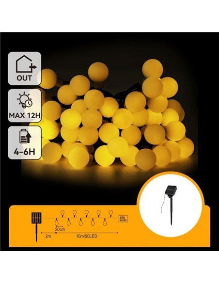 Luzes solares de LED brancas em formato de bolha, 10m, luz quente 2700K, ligam automaticamente à noite, IP65