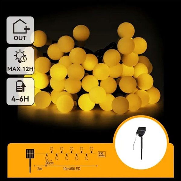 Luces LED solares de burbujas blancas 10m, luz cálida 2700K, se enciende automáticamente de noche, IP65