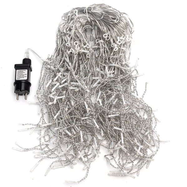 Cortina de 400 luces LED planas de carámbano bajo voltaje 20m, 100 tiras, blanco cálido, interior/exterior IP44