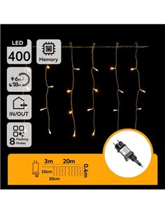 Cortina de 400 luces LED planas de carámbano bajo voltaje 20m, 100 tiras, blanco cálido, interior/exterior IP44