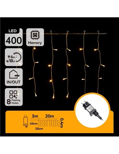Guirlande lumineuse plate à LED stalactites, 20 m, 400 LED, 100 bandes, blanc chaud, usage intérieur/extérieur, IP44