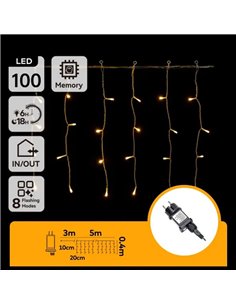 Cortina de 100 luces LED planas tipo carámbano bajo voltaje 5m, 25 tiras, blanco cálido, interior/exterior, IP44