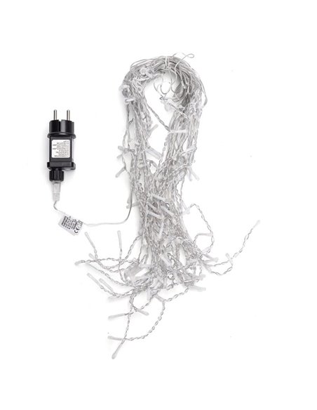 Cortina de 100 luces LED planas tipo carámbano bajo voltaje 5m, 25 tiras, blanco cálido, interior/exterior, IP44