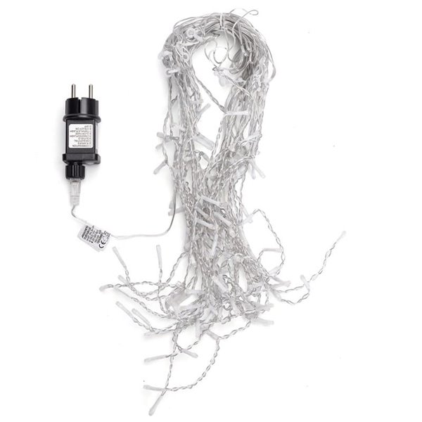 Cortina de 100 luces LED planas tipo carámbano bajo voltaje 5m, 25 tiras, blanco cálido, interior/exterior, IP44