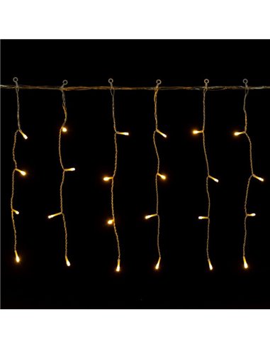 Cortina de 100 luces LED planas tipo carámbano bajo voltaje 5m, 25 tiras, blanco cálido, interior/exterior, IP44