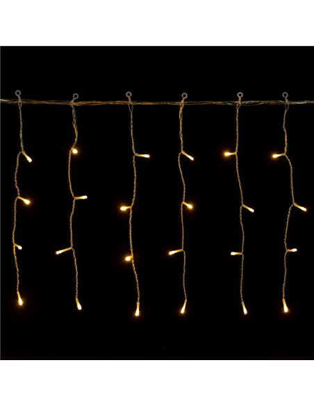 Cortina de 100 luces LED planas tipo carámbano bajo voltaje 5m, 25 tiras, blanco cálido, interior/exterior, IP44