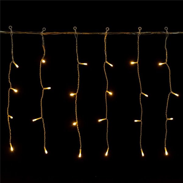 Cortina de 100 luces LED planas tipo carámbano bajo voltaje 5m, 25 tiras, blanco cálido, interior/exterior, IP44