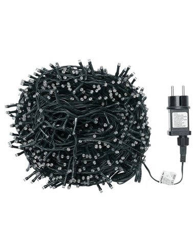 Cordão de luzes LED com 1000 LEDs, 50m, baixa tensão, RGBY, 8 funções + memória + temperatura, IP44 para uso interno/externo