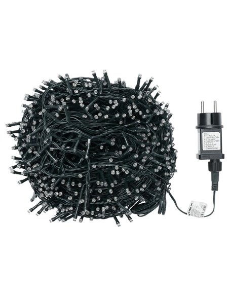 Cordão de luzes LED com 1000 LEDs, 50m, baixa tensão, RGBY, 8 funções + memória + temperatura, IP44 para uso interno/externo