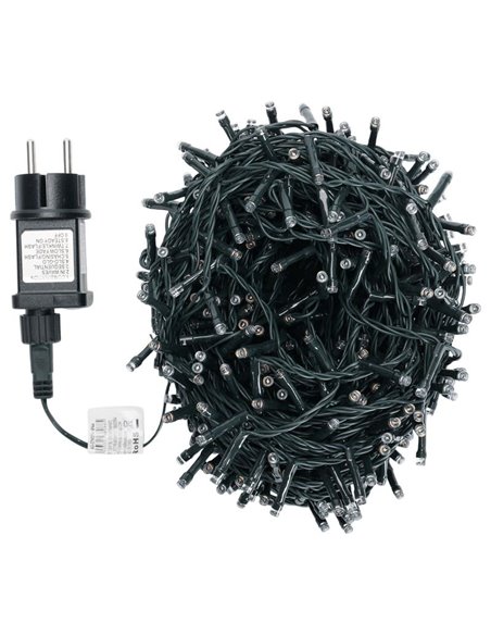 Cordão de luzes LED com 600 LEDs, 30m, baixa tensão, RGBY, 8 funções + memória + temperatura, IP44 para uso interno/externo