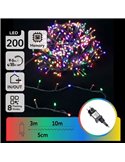 Guirnalda de 200 luces LED de colores 10m bajo voltaje, RGBY, 8 funciones+mem+temp, interior/exterior IP44