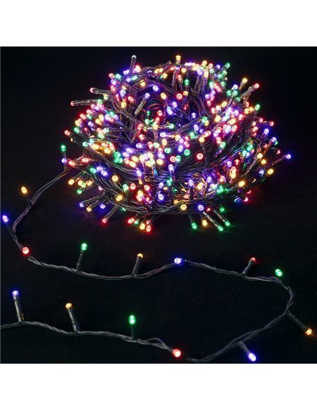 Guirnalda de 200 luces LED de colores 10m bajo voltaje, RGBY, 8 funciones+mem+temp, interior/exterior IP44