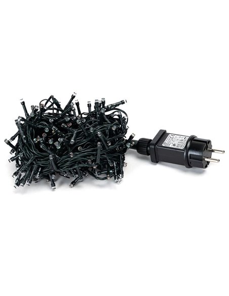 Guirnalda de 200 luces LED de colores 10m bajo voltaje, RGBY, 8 funciones+mem+temp, interior/exterior IP44
