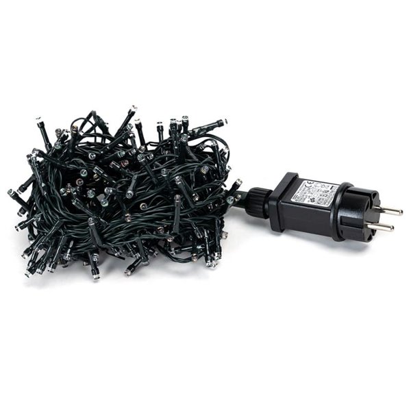 Guirnalda de 200 luces LED de colores 10m bajo voltaje, RGBY, 8 funciones+mem+temp, interior/exterior IP44