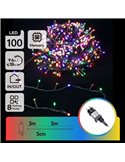 Guirnalda de 100 luces LED de colores 5m bajo voltaje, RGBY, 8 funciones+mem+temp, interior/exterior IP44