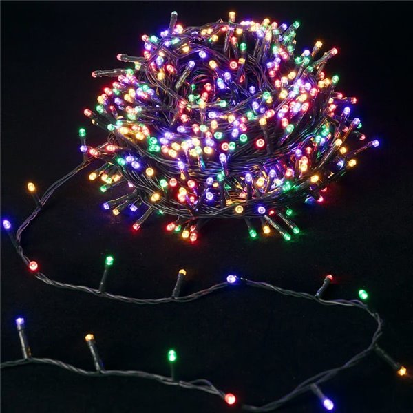 Guirnalda de 100 luces LED de colores 5m bajo voltaje, RGBY, 8 funciones+mem+temp, interior/exterior IP44