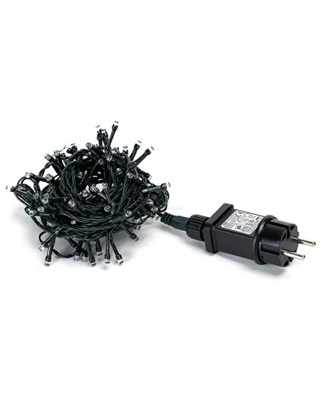 Guirnalda de 100 luces LED de colores 5m bajo voltaje, RGBY, 8 funciones+mem+temp, interior/exterior IP44