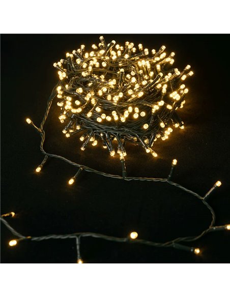 Guirnalda de 200 luces LED planas de bajo voltaje 10m, blanco cálido, 8 funciones+mem+temp, interior/exterior IP44