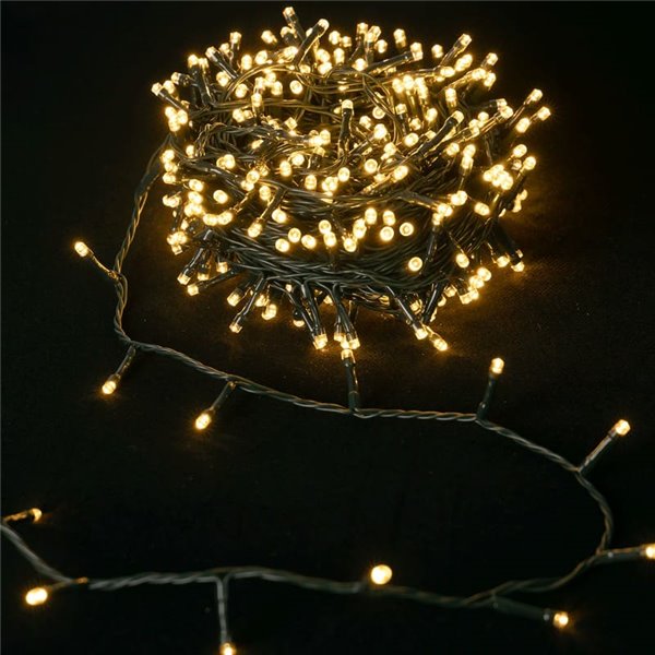 Guirnalda de 200 luces LED planas de bajo voltaje 10m, blanco cálido, 8 funciones+mem+temp, interior/exterior IP44