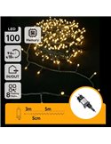 Guirnalda de 100 luces LED planas de bajo voltaje 5m, blanco cálido, 8 funciones+mem+temp, interior/exterior IP44