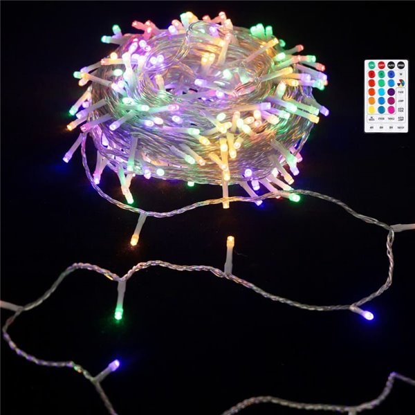 Guirnalda LED de 300 luces de colores RGB 30m de bajo voltaje con mando, 7 modos+temp. IP44