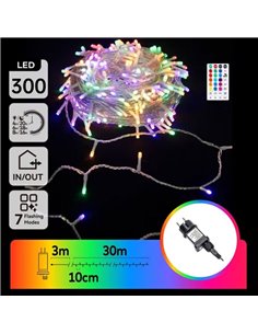 Guirnalda LED de 300 luces de colores RGB 30m de bajo voltaje con mando, 7 modos+temp. IP44