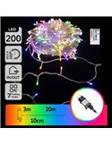 Guirnalda LED de 200 luces de colores RGB 20m de bajo voltaje con mando, 7 modos+temp. IP44