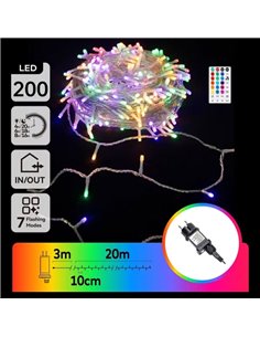 Guirnalda LED de 200 luces de colores RGB 20m de bajo voltaje con mando, 7 modos+temp. IP44