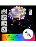 Guirnalda LED de 100 luces de colores RGB 10m de bajo voltaje con mando, 7 modos+temp. IP44