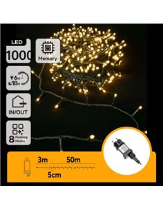 Guirnalda de luces 1000 LED planas de bajo voltaje 50m, blanco cálido, 8 funciones+mem+temp, IP44