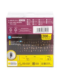 Cortina de 200 luces LED planas tipo carámbano bajo voltaje 10m, 50 tiras, blanco cálido, interior/exterior, IP44 2