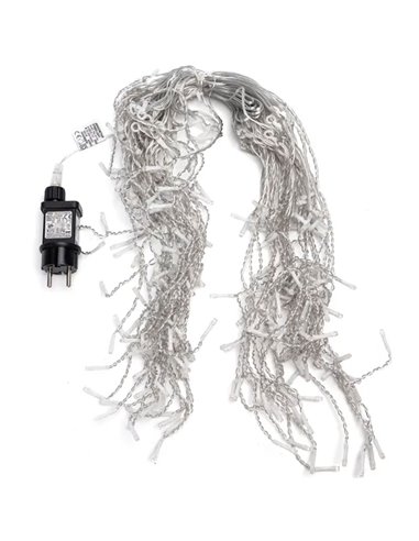 Cortina de 200 luces LED planas tipo carámbano bajo voltaje 10m, 50 tiras, blanco cálido, interior/exterior, IP44