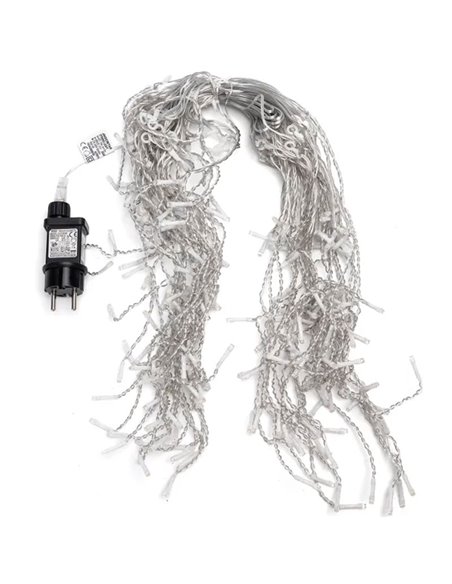Cortina de 200 luces LED planas tipo carámbano bajo voltaje 10m, 50 tiras, blanco cálido, interior/exterior, IP44