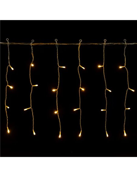 Cortina de 200 luces LED planas tipo carámbano bajo voltaje 10m, 50 tiras, blanco cálido, interior/exterior, IP44
