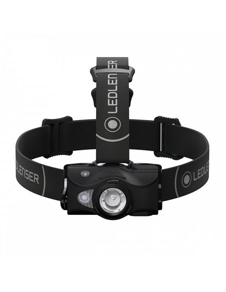 Lampe frontale LED MH8, 600 lm, portée 200 m, RGB, rechargeable, IP54, avec clip, noire